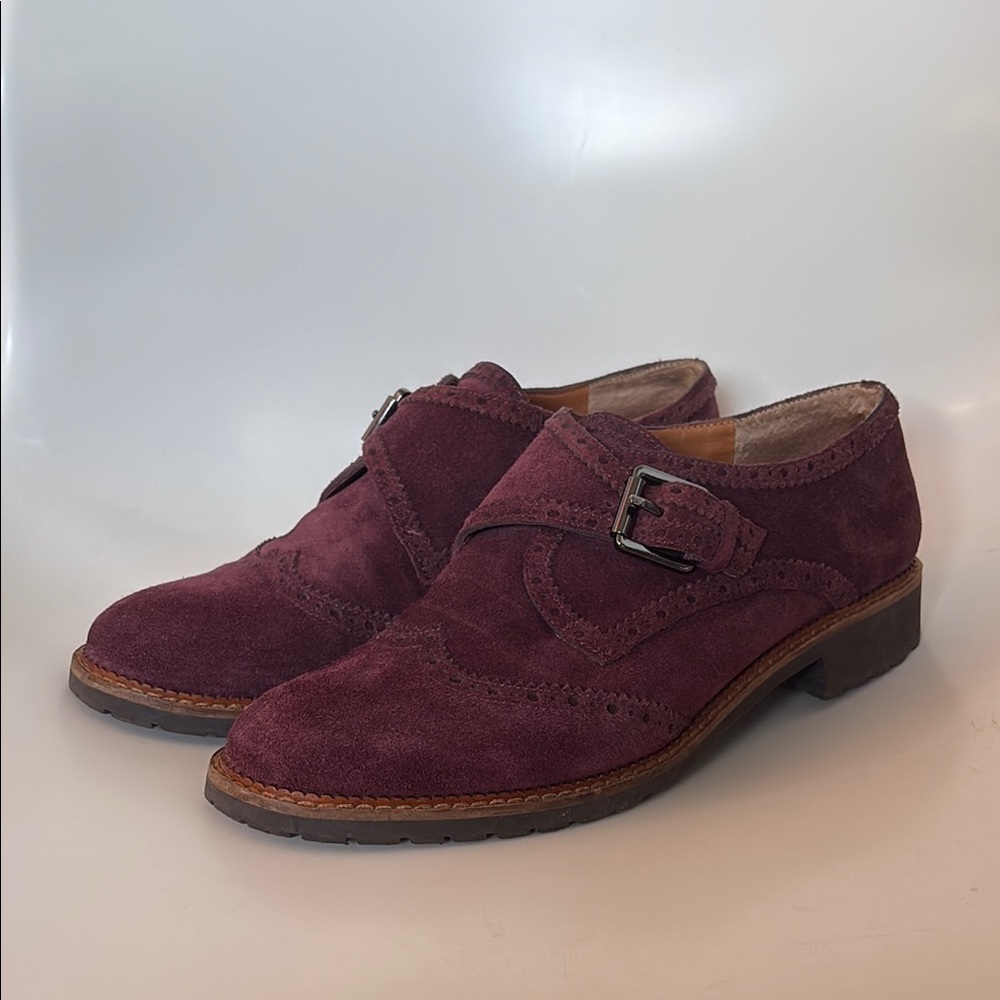 Franco Sarto Burgundy Suede Buckle oxfords